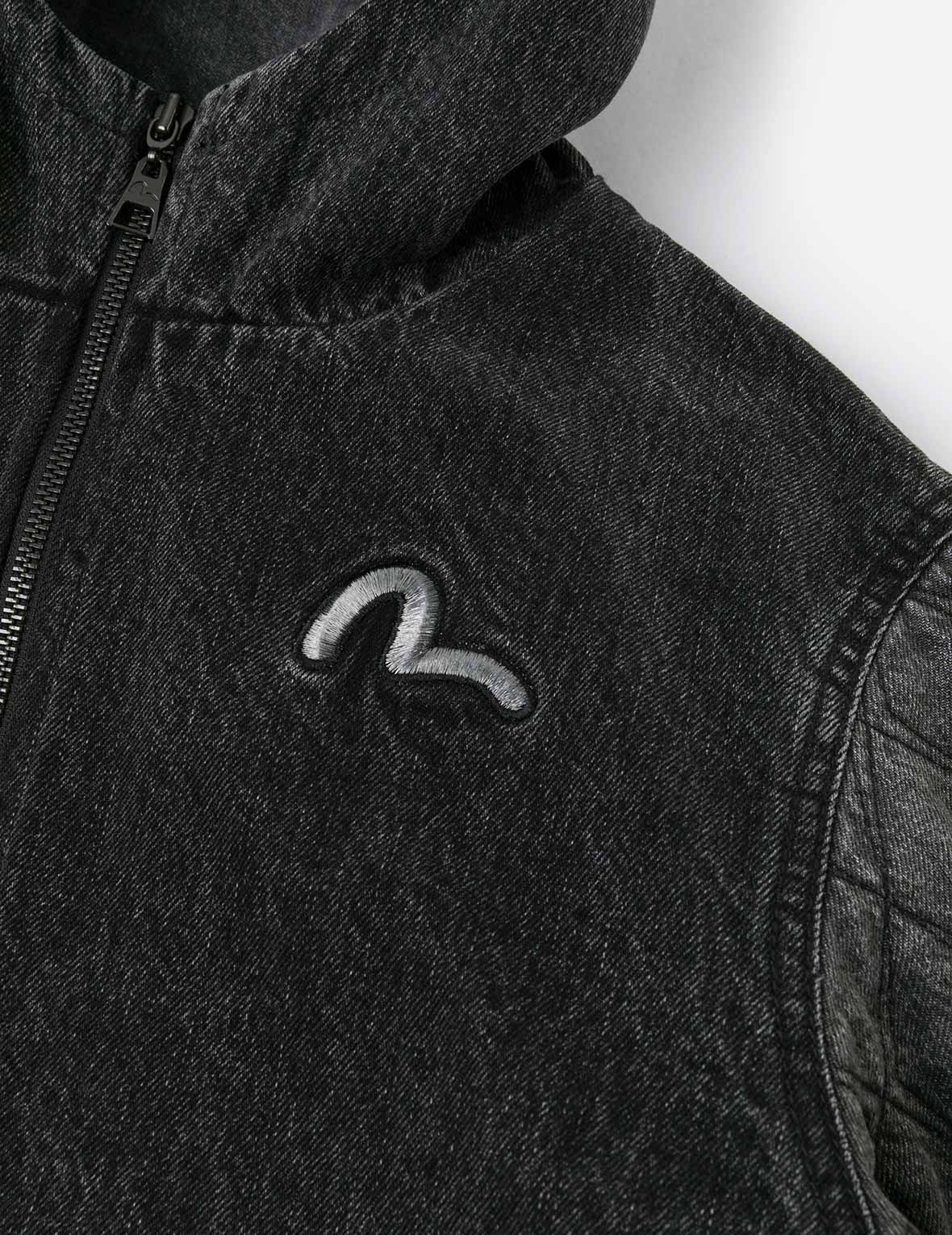 Seagull Embroidery Fashion Fit Hooded Padded Denim Jacket