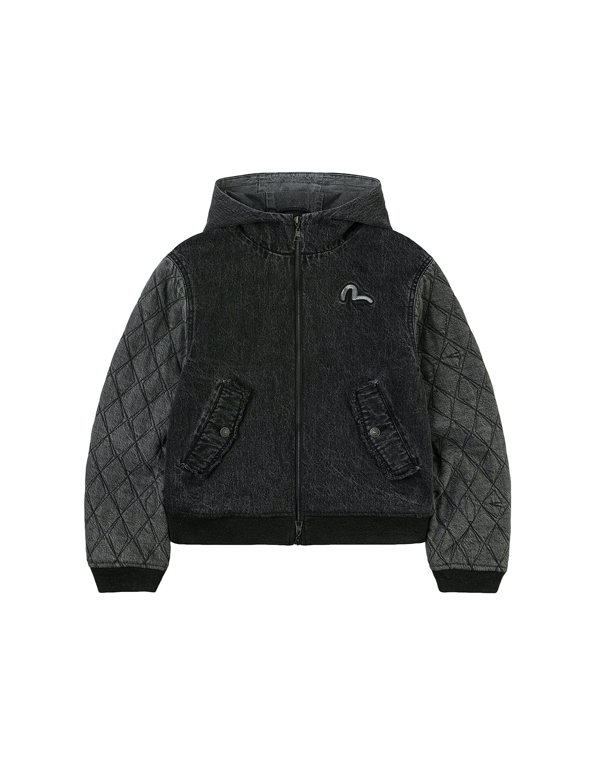 Seagull Embroidery Fashion Fit Hooded Padded Denim Jacket