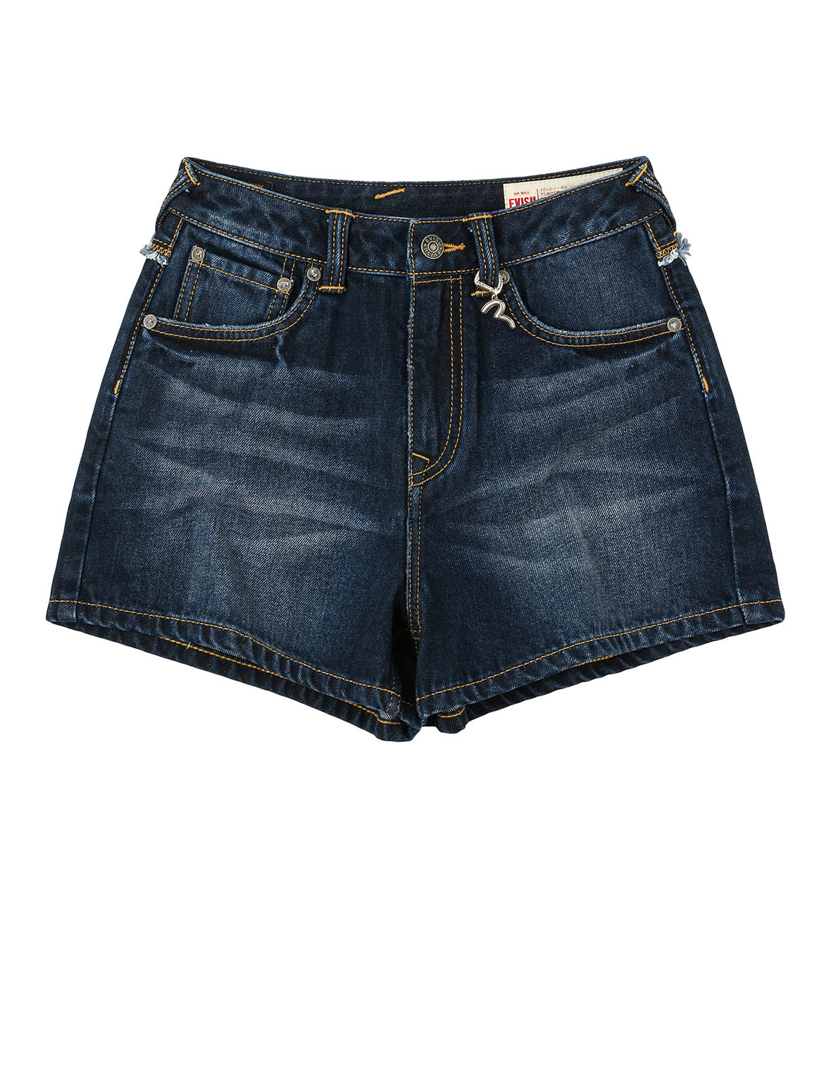 Distressed Kamon and Seagull Appliqué Embroidery Fashion Fit Denim Shorts