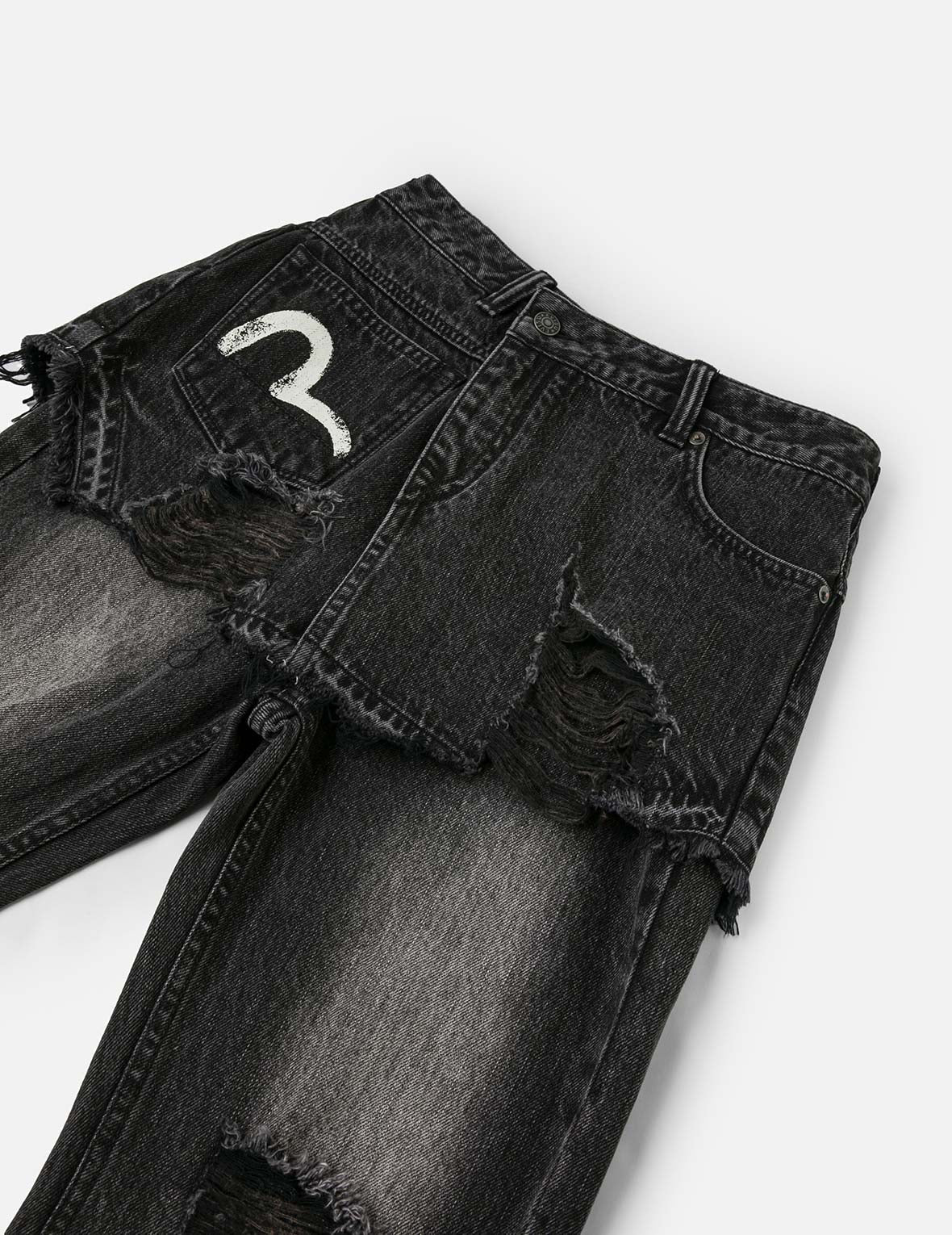 Mottled Seagull and Distressed Fashion Fit Denim Skorts