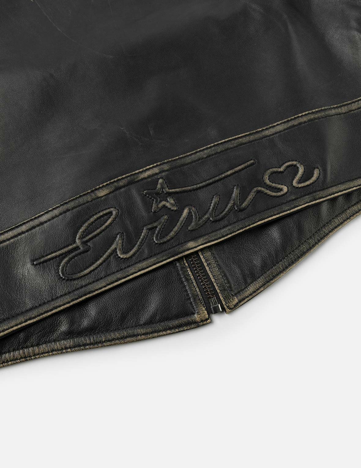 Logo Embossed Cropped Leather Jacket