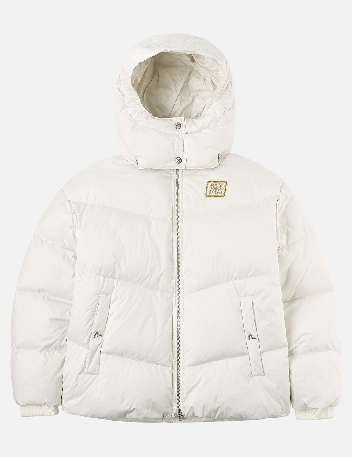 Gold-Thread Cat Appliqué Fashion Fit Down Jacket with Detachable Hood