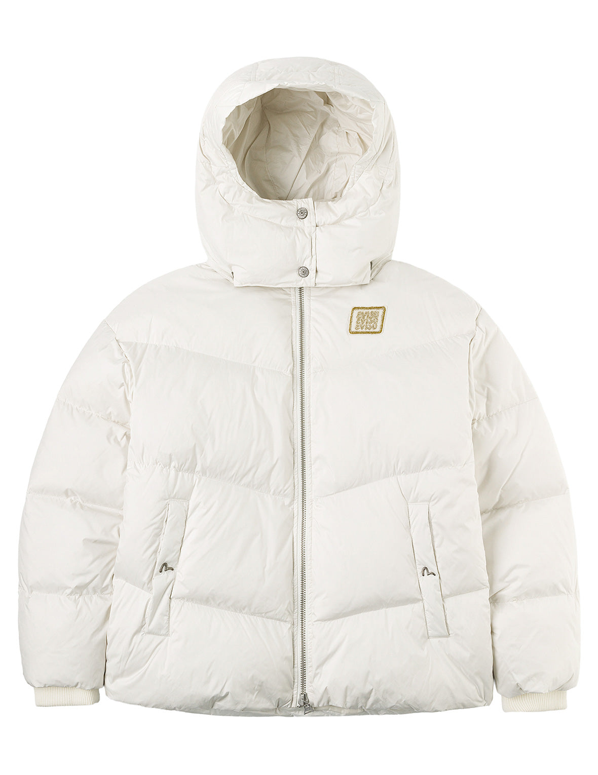 Gold-Thread Cat Appliqué Fashion Fit Down Jacket with Detachable Hood