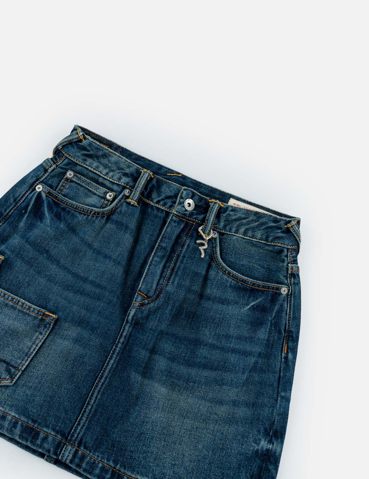 Seagull Print Multi-Pocket Denim Skirt