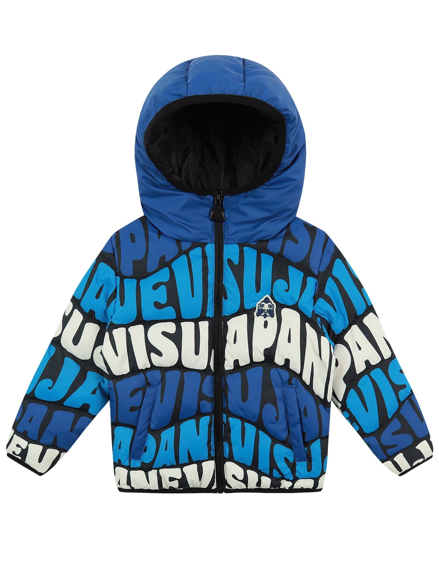Allover Wavey Logo Print Down Jacket