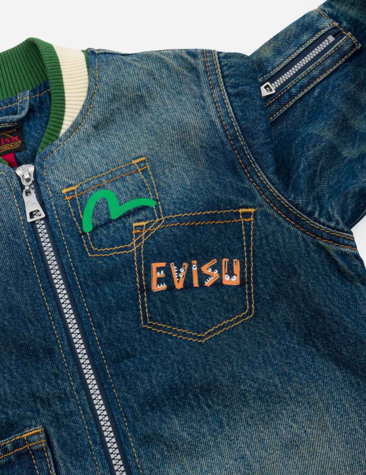 Seagull Multi-Pocket Denim Bomber Jacket