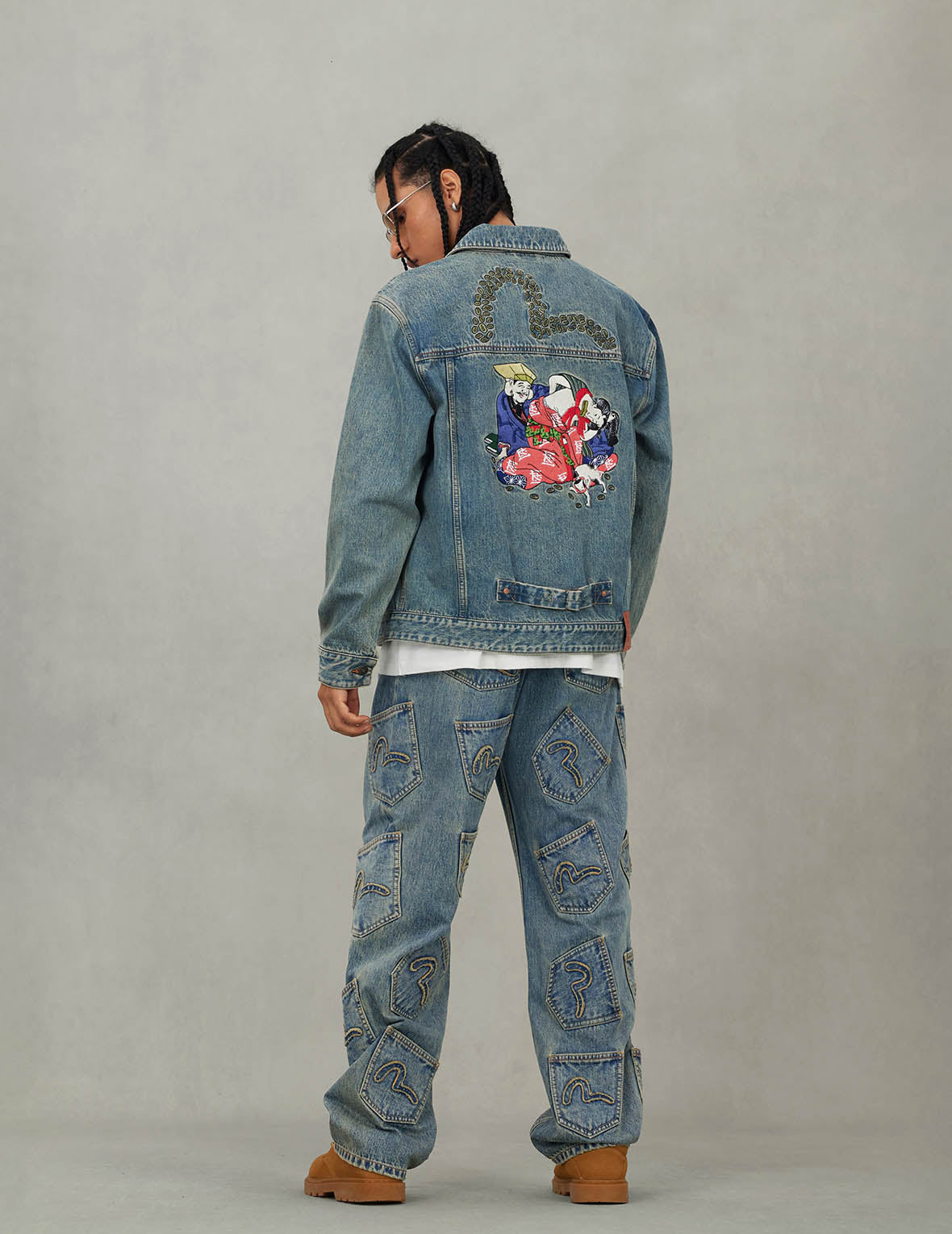 EVISU X F-LAGSTUF-F Shuga and Seagull Embroidery Relax Fit Denim Jacket