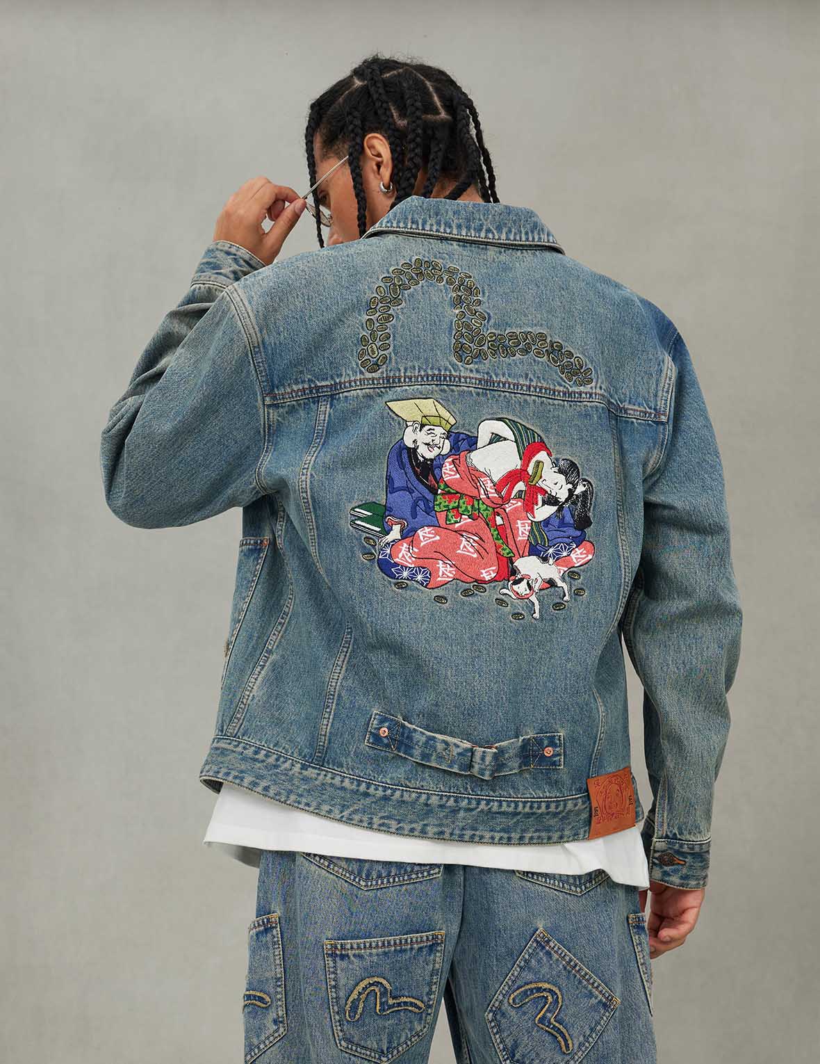EVISU X F-LAGSTUF-F Shuga and Seagull Embroidery Relax Fit Denim Jacket