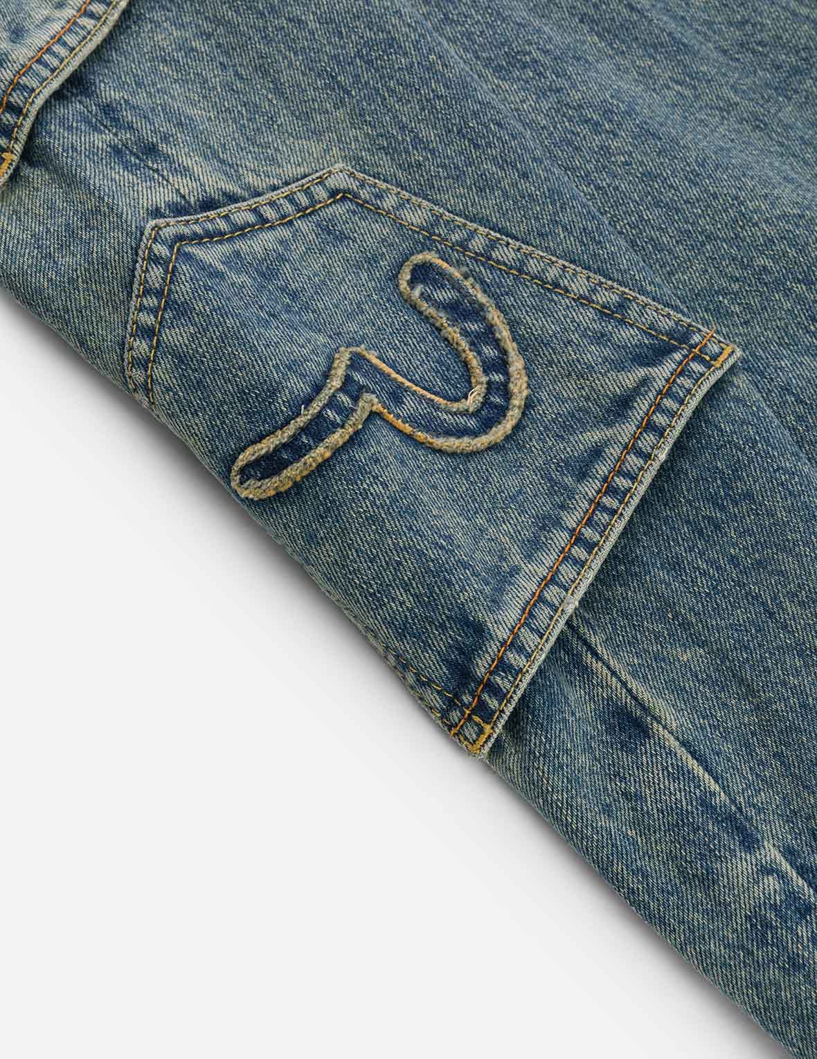EVISU X F-LAGSTUF-F Dirty Washed and Embroideried Multi-Pocket Relax Fit Denim Jeans