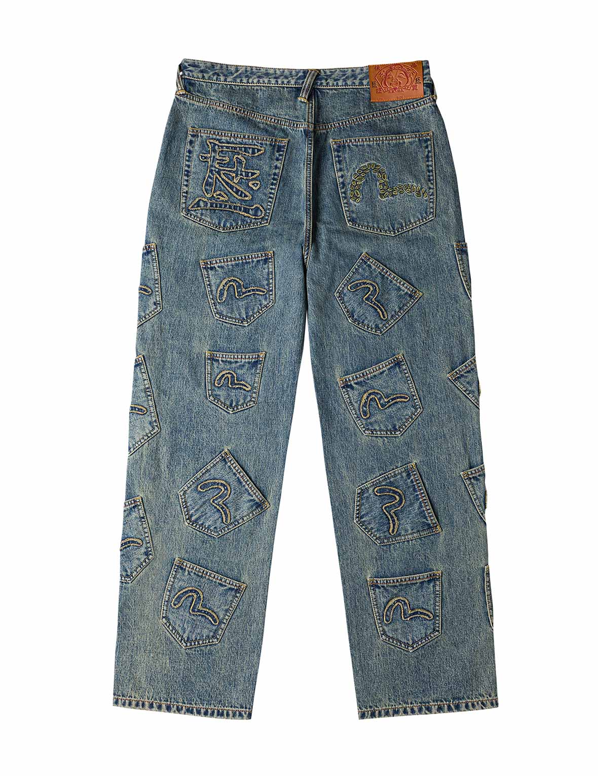 EVISU X F-LAGSTUF-F Dirty Washed and Embroideried Multi-Pocket Relax Fit Denim Jeans
