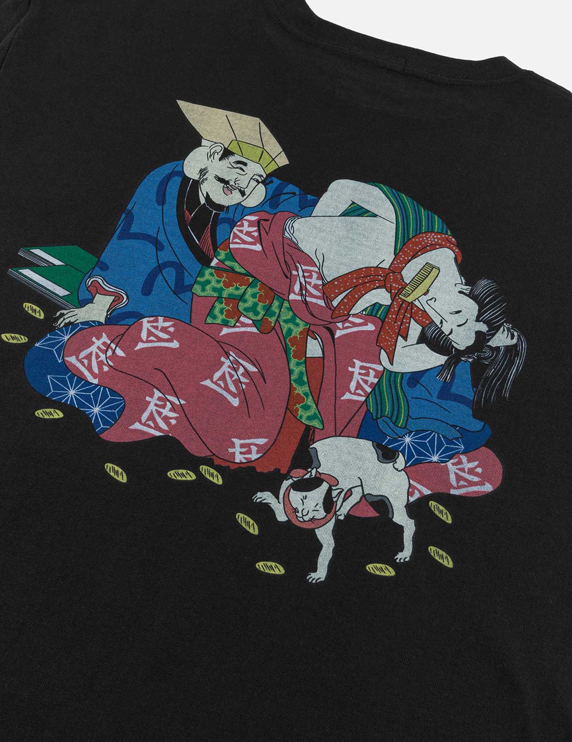 EVISU X F-LAGSTUF-F Shuga and Koban Coin Seagull Print Regular Fit T-shirt - Black