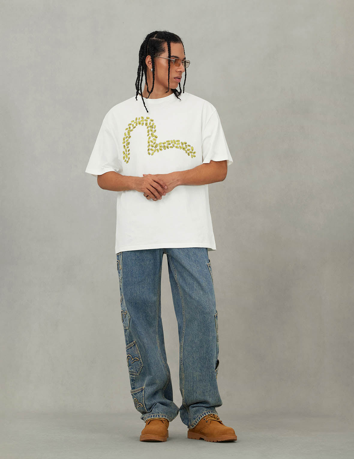 EVISU X F-LAGSTUF-F Shuga and Koban Coin Seagull Print Regular Fit T-shirt - White