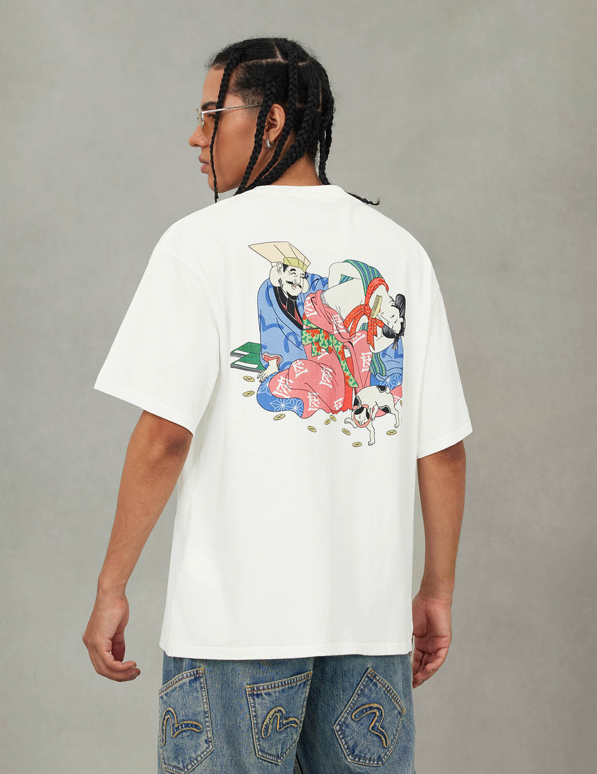 EVISU X F-LAGSTUF-F Shuga and Koban Coin Seagull Print Regular Fit T-shirt - White