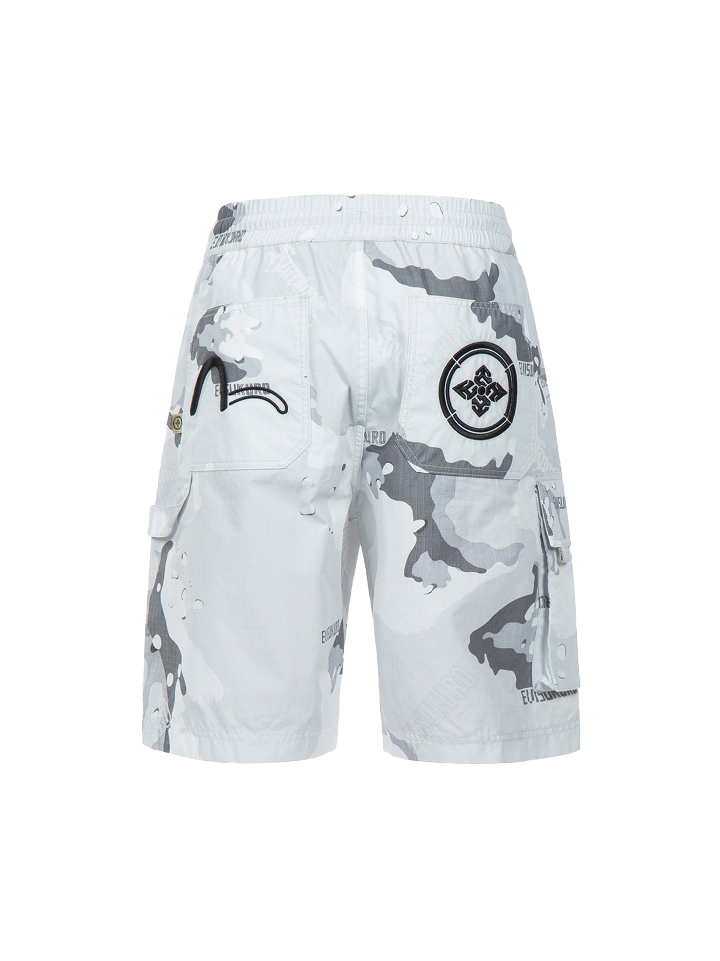 Seagull and Kamon Embroidered Camouflage Print Shorts