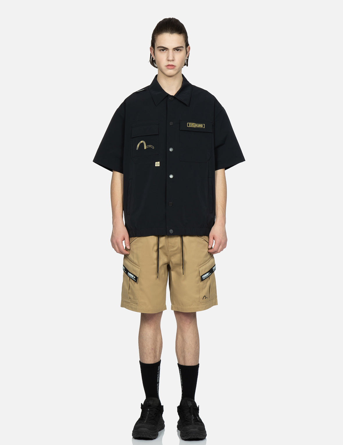 Logo Tape Patching Cargo Shorts