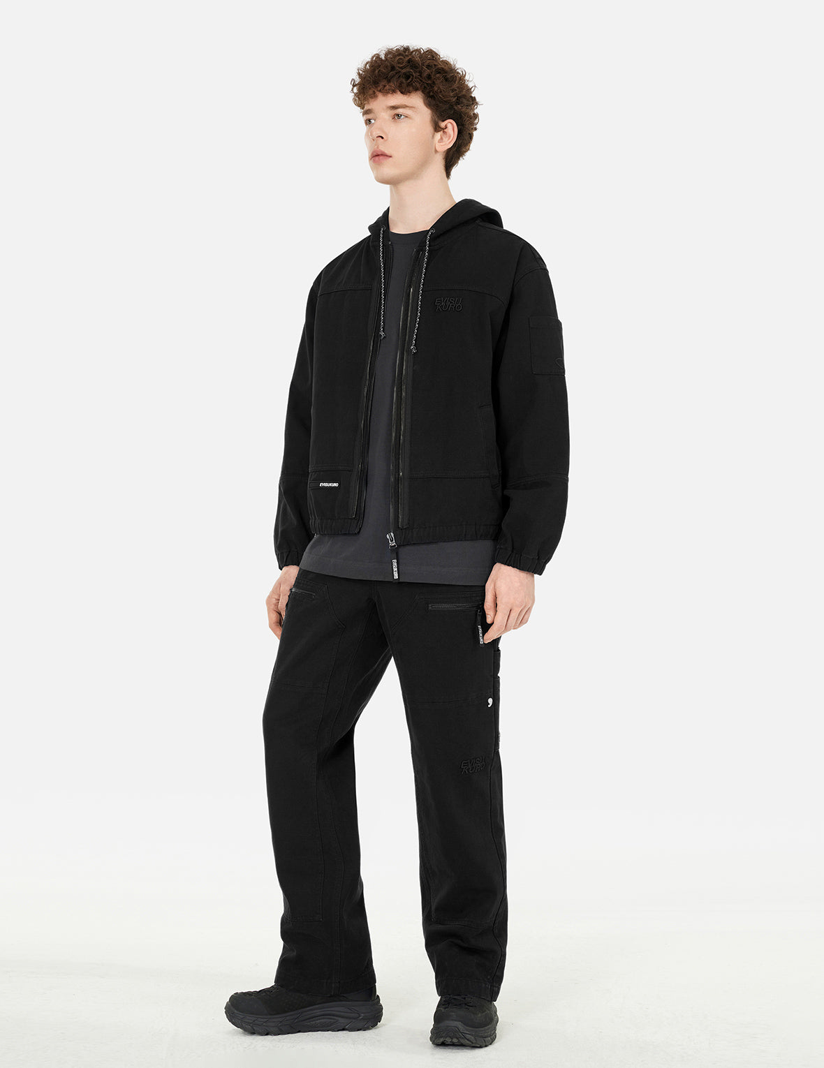 Seagull and Logo Embroidery Loose Fit Cargo Pants