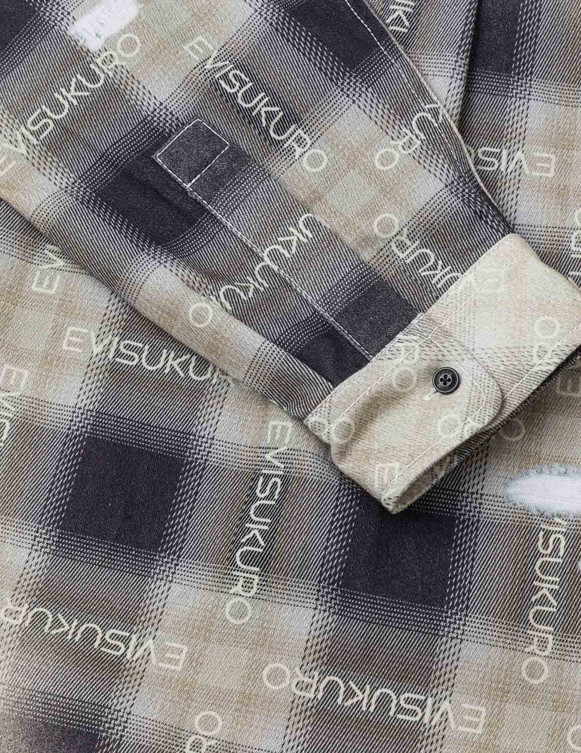 Allover Logo Print Distressed Oversized Check Shirt