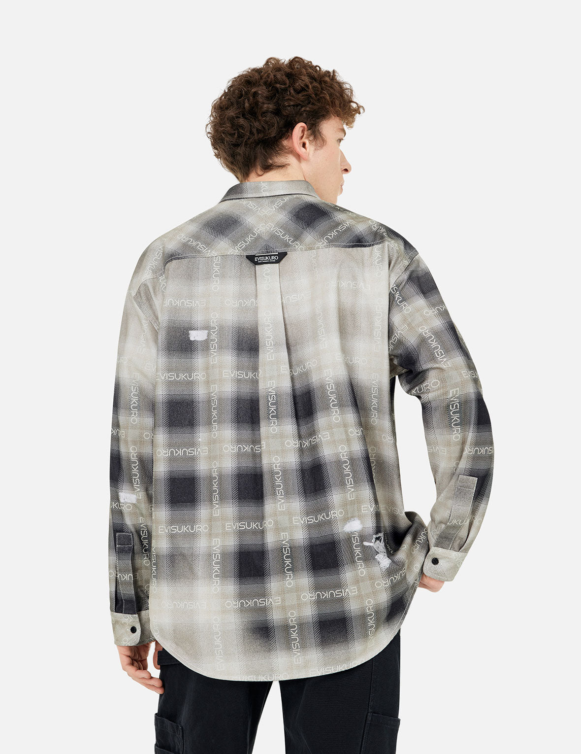 Allover Logo Print Distressed Oversized Check Shirt