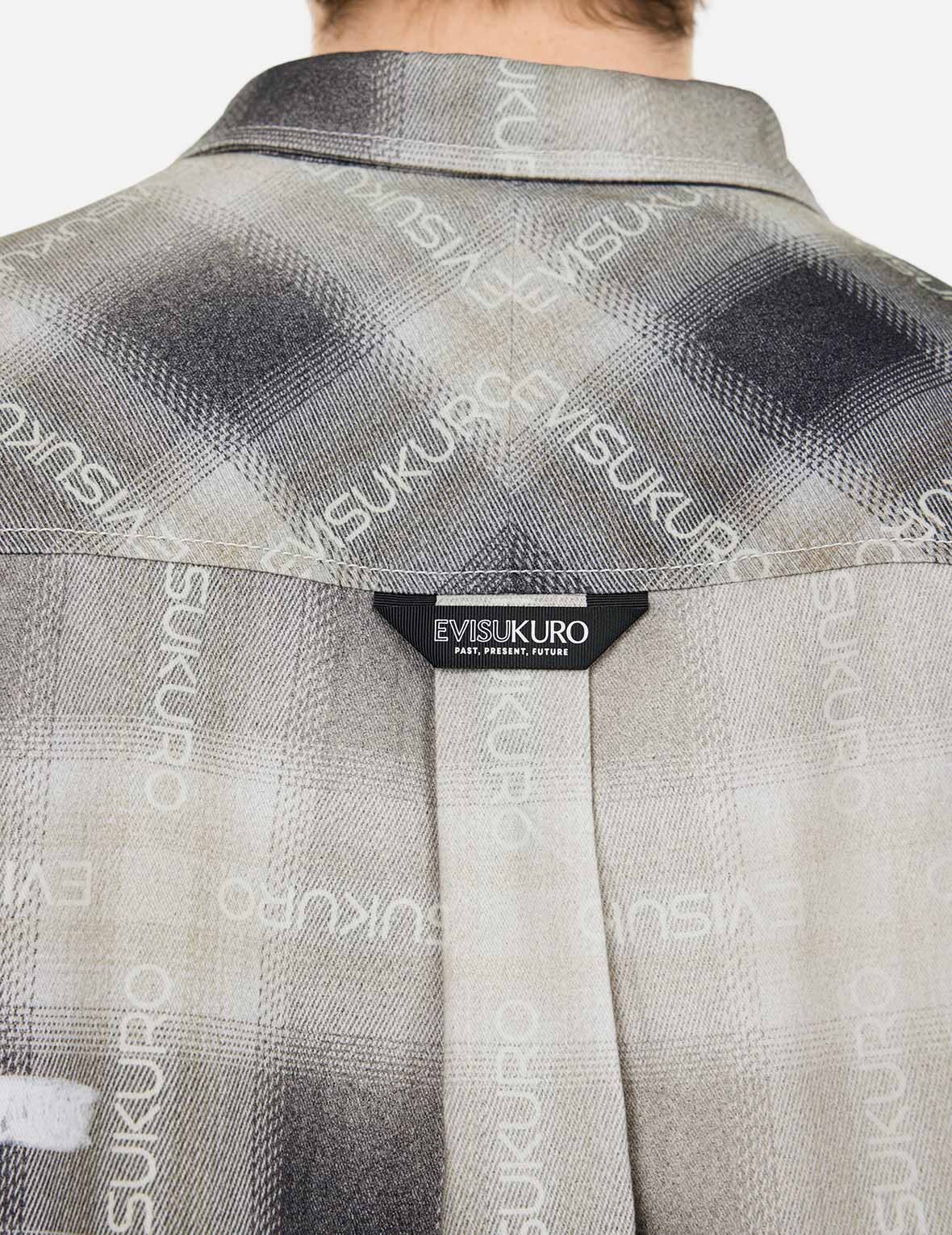 Allover Logo Print Distressed Oversized Check Shirt