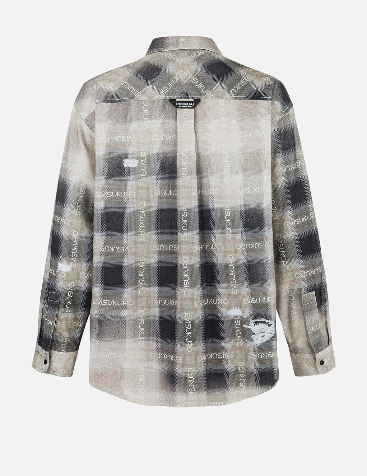 Allover Logo Print Distressed Oversized Check Shirt