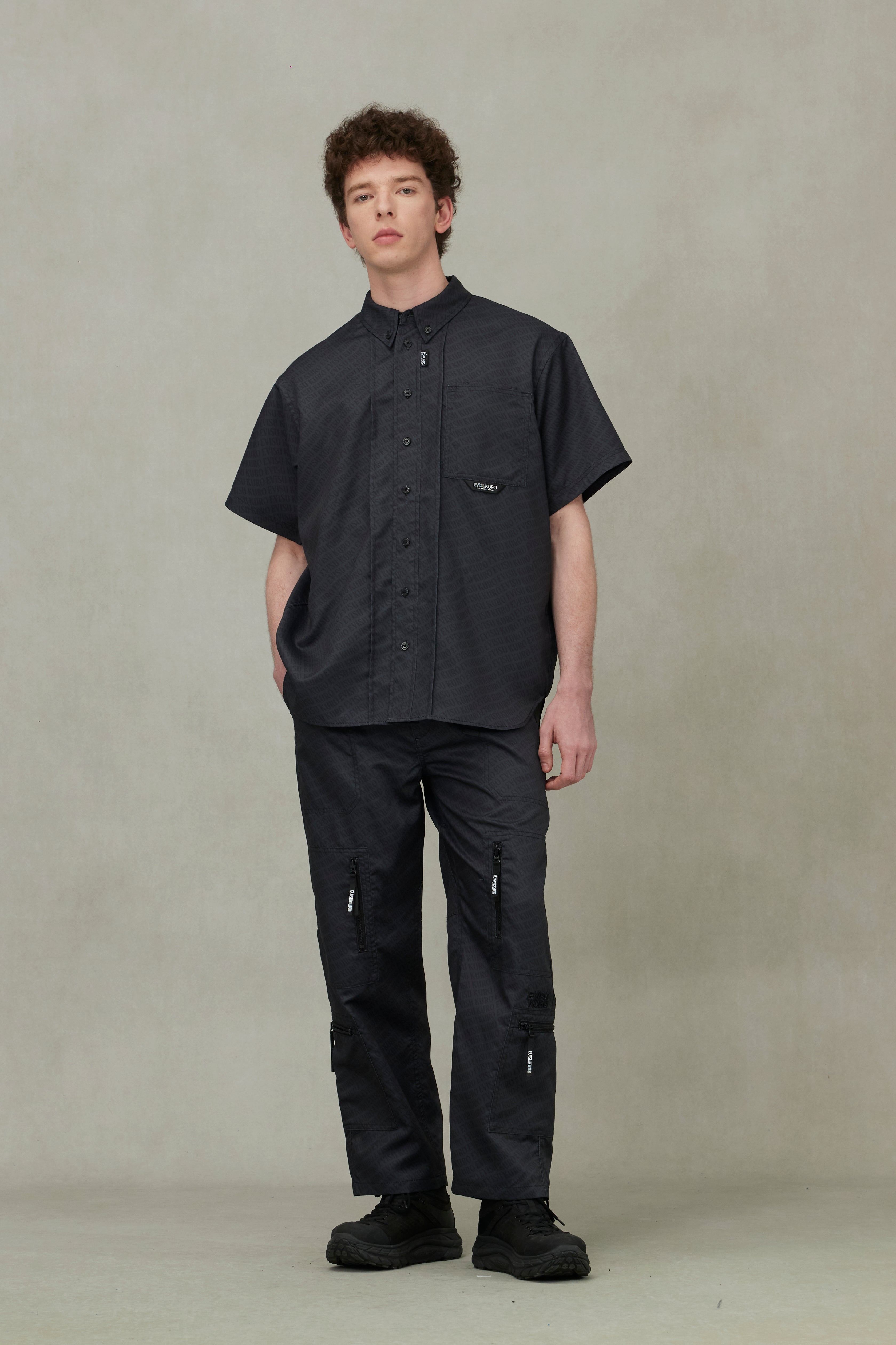 Allover Logo Print Loose Fit Short Sleeves Shirt