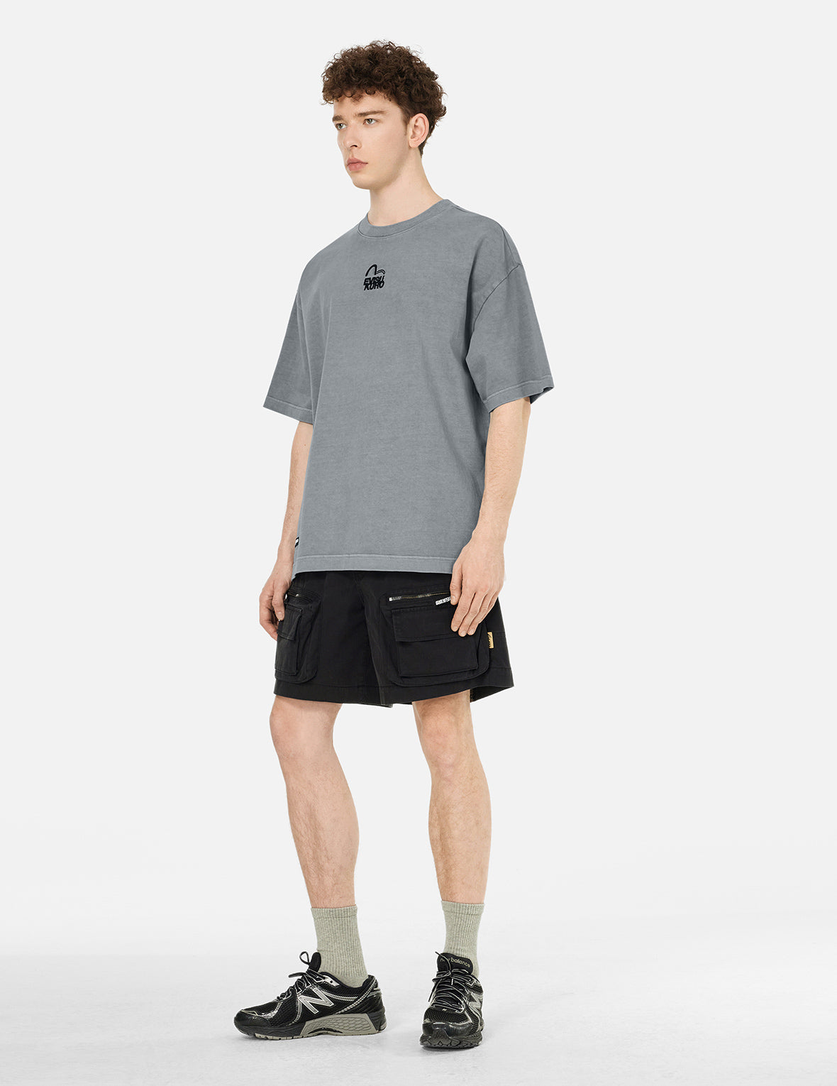 Seagull and Logo Embroidery Oversized Garment Dye T-Shirt