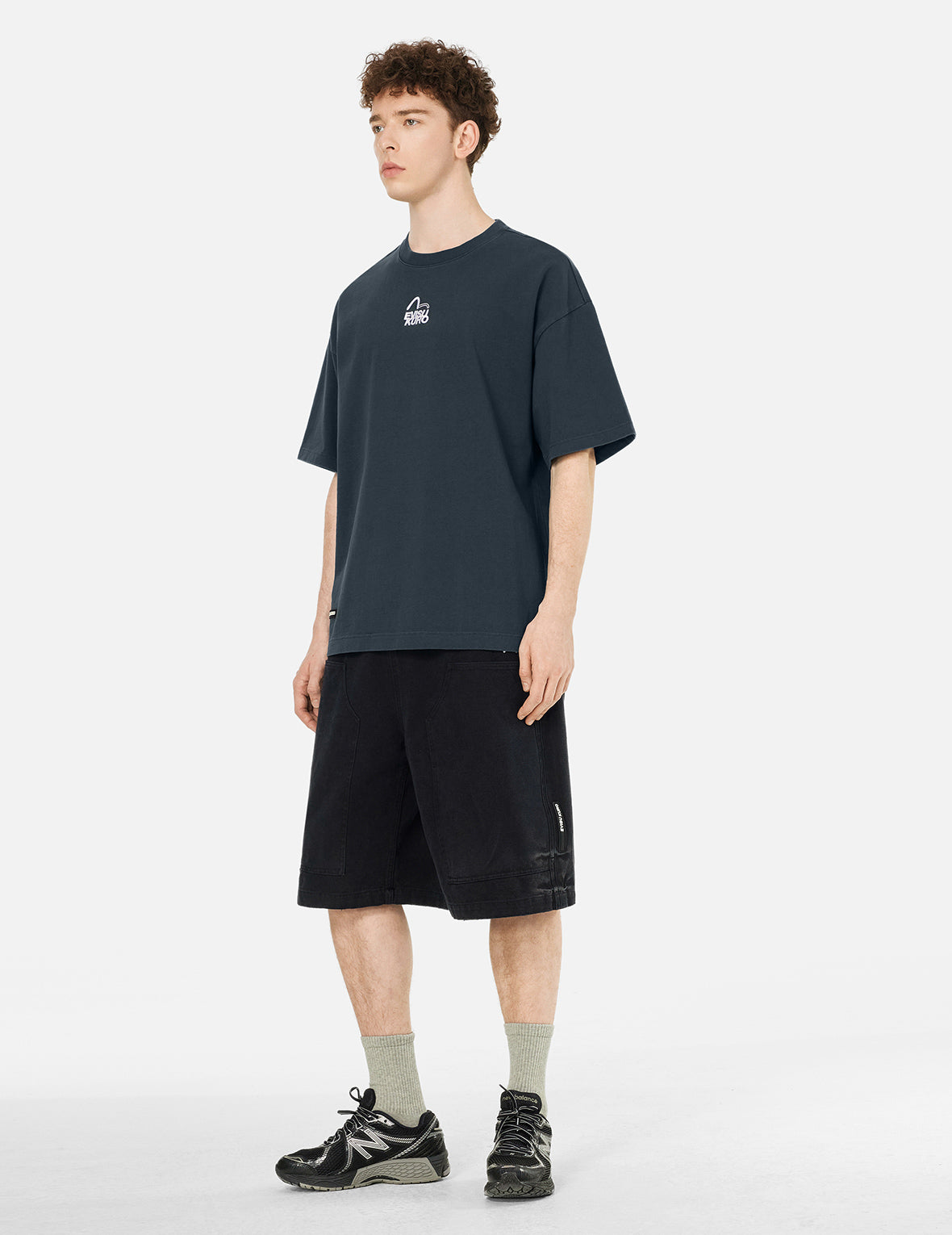 Seagull and Logo Embroidery Oversized Garment Dye T-Shirt