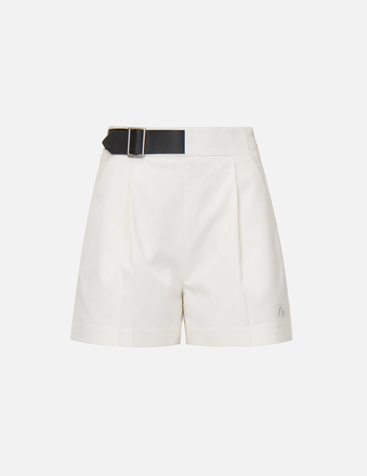 Partial Leather Buckle Belt Shorts