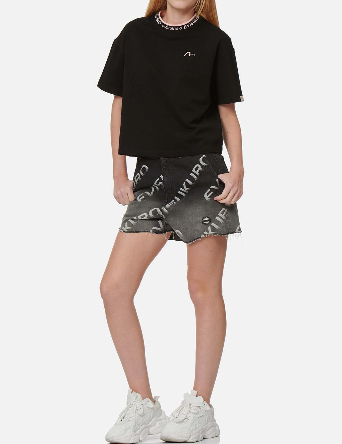 Logo Jacquard Degrade Denim Shorts