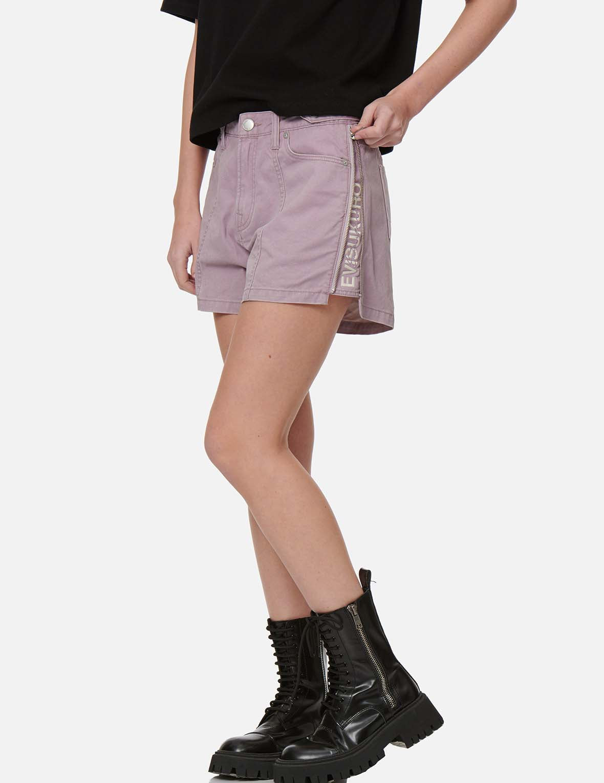 Pigment-dyed Shorts with Side Zippers