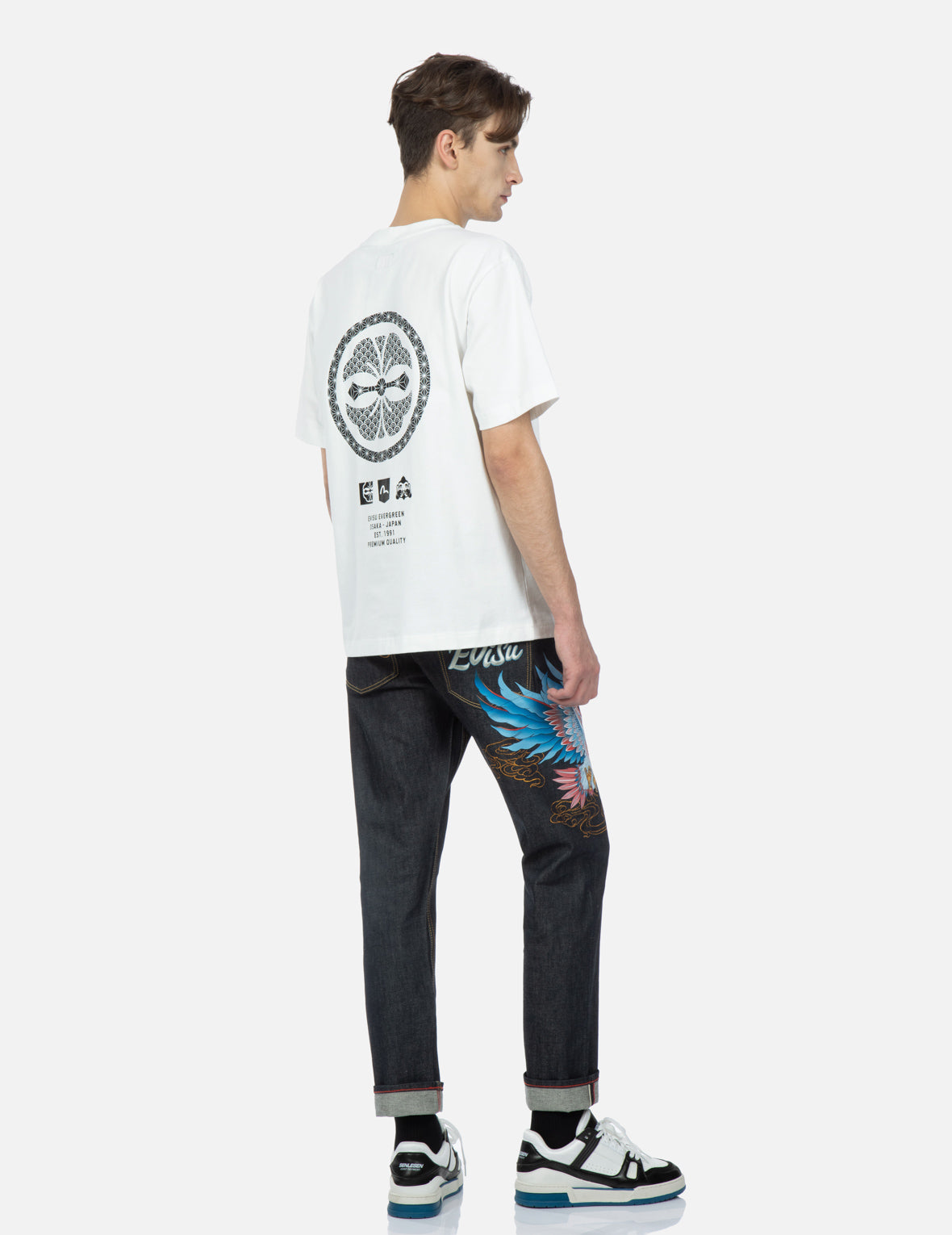 Seagull and Eagle Embroidery Cropped Taper Fit Jeans #2017