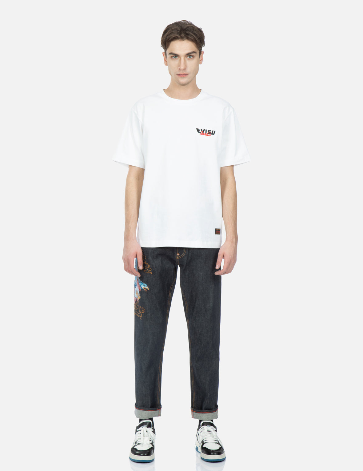 Seagull and Eagle Embroidery Cropped Taper Fit Jeans #2017