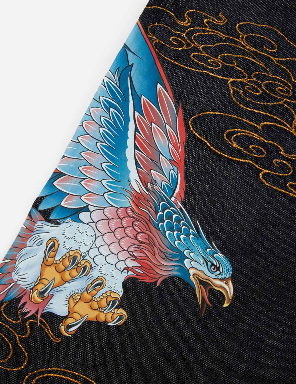 Seagull and Eagle Embroidery Cropped Taper Fit Jeans #2017