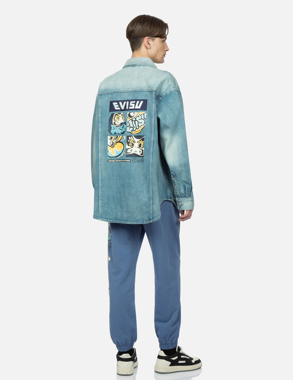 Graffiti Darma Grid Graphic Print Denim Shirt Jacket