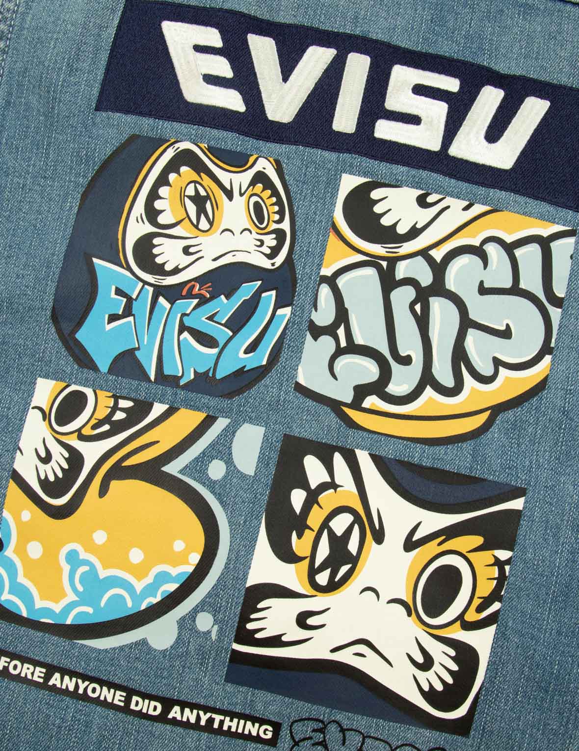 Graffiti Darma Grid Graphic Print Denim Shirt Jacket