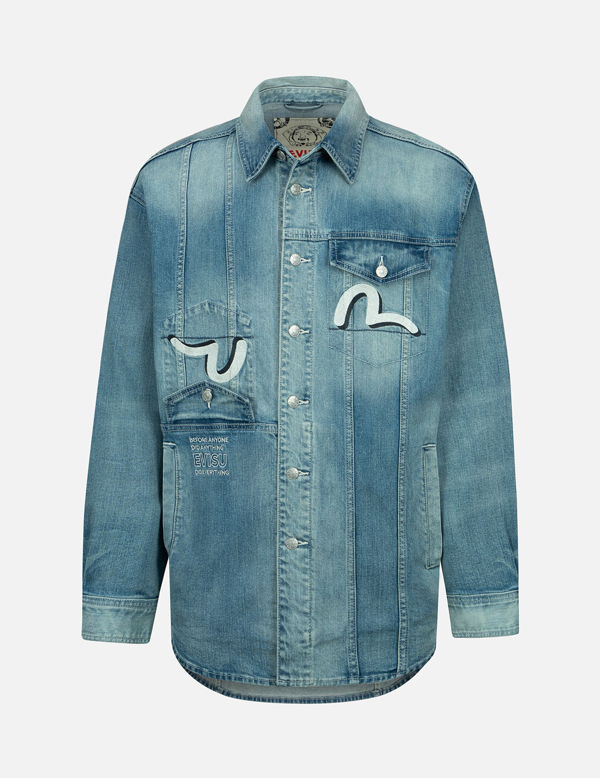 Graffiti Darma Grid Graphic Print Denim Shirt Jacket