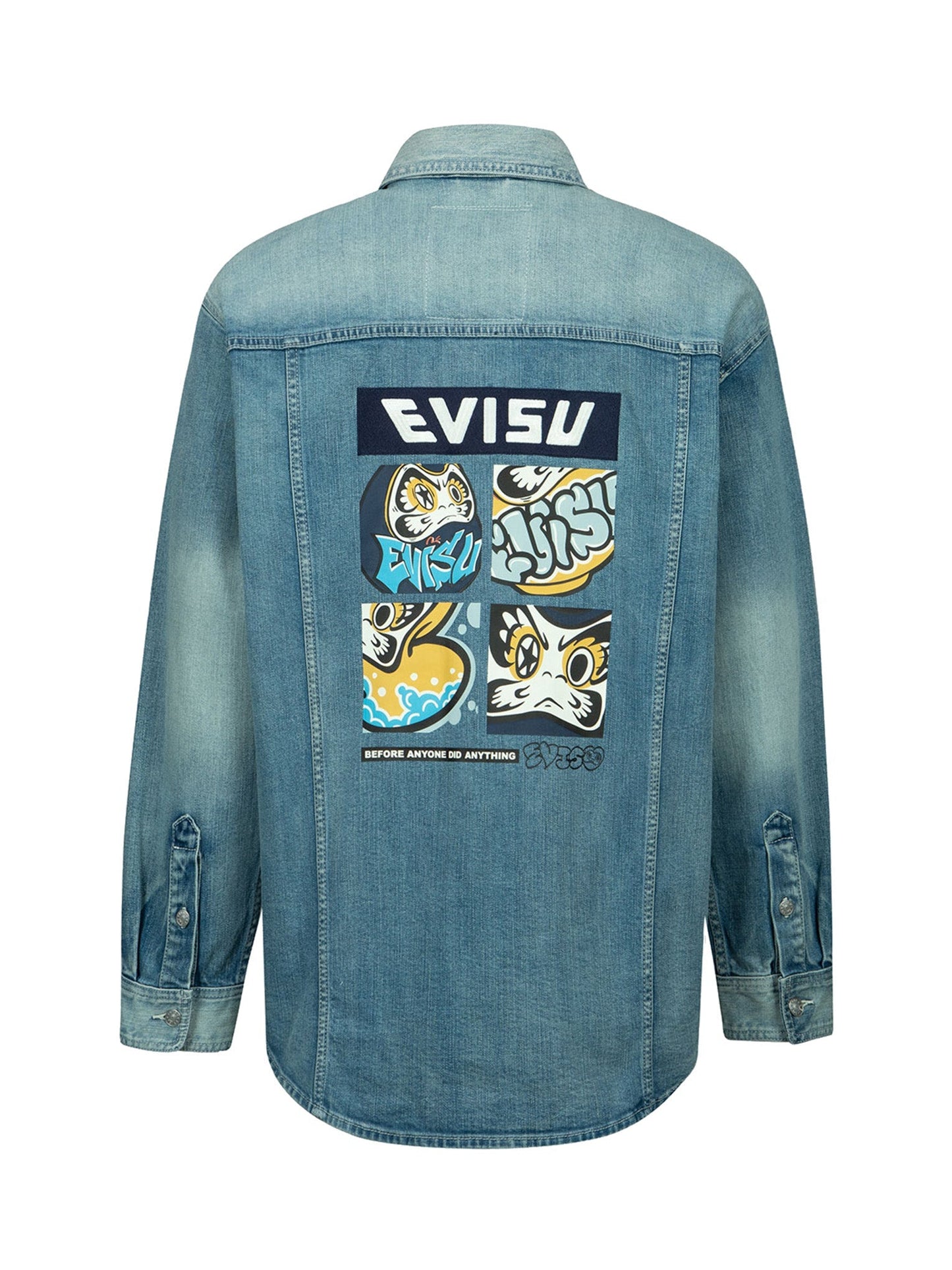 Graffiti Darma Grid Graphic Print Denim Shirt Jacket