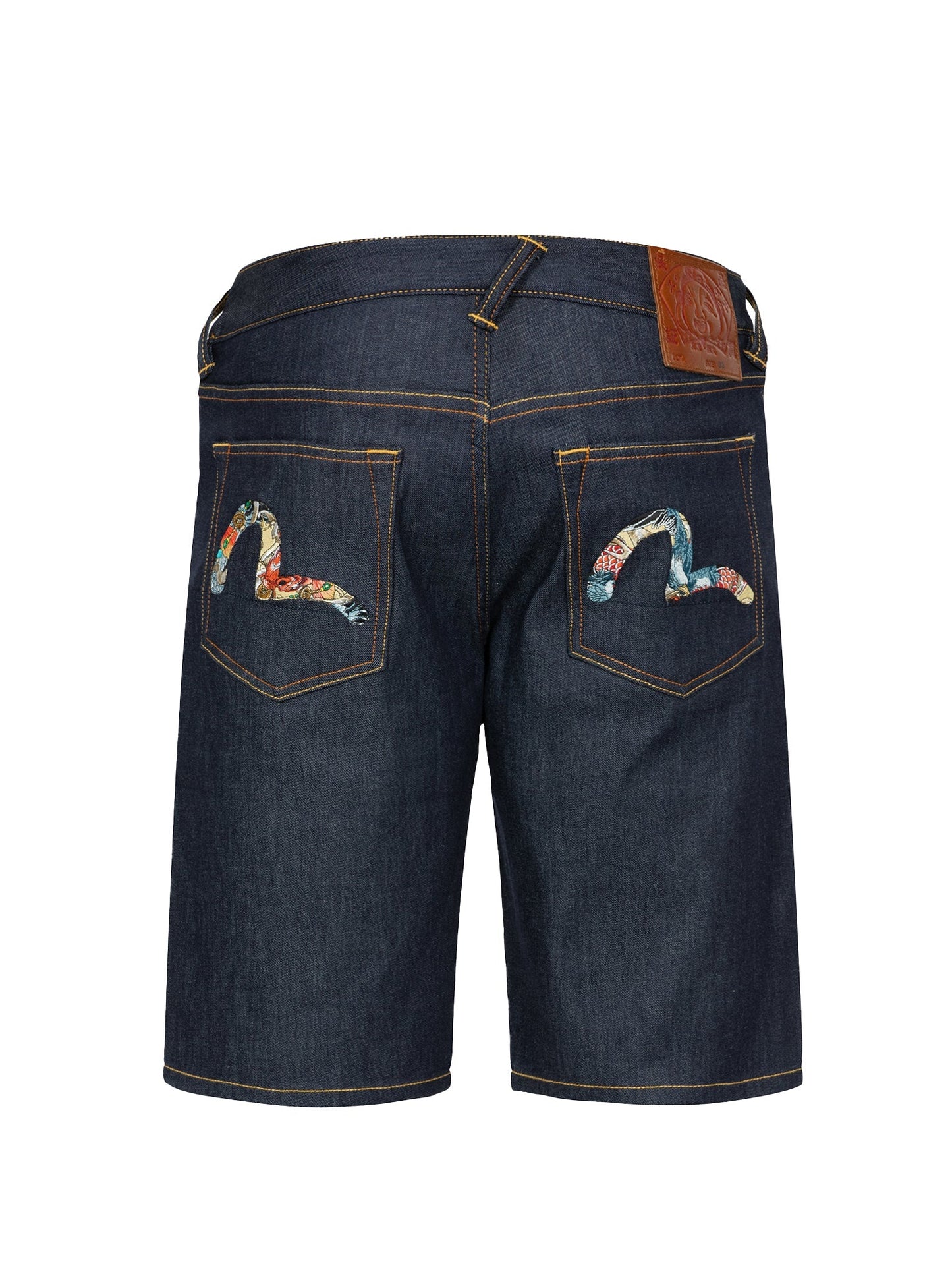 The Great Wave and Koi Seagull Embroidery Relax Fit Denim Shorts