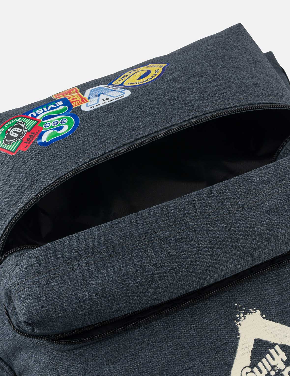 Faux Sticker Logo Print Denim Backpack