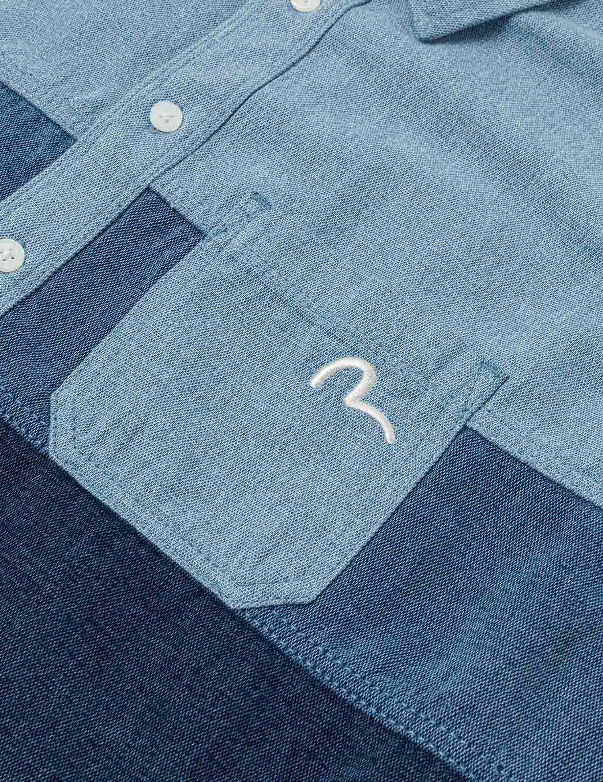 Panel Design Fashion Fit Denim Short-Sleeves Shirt
