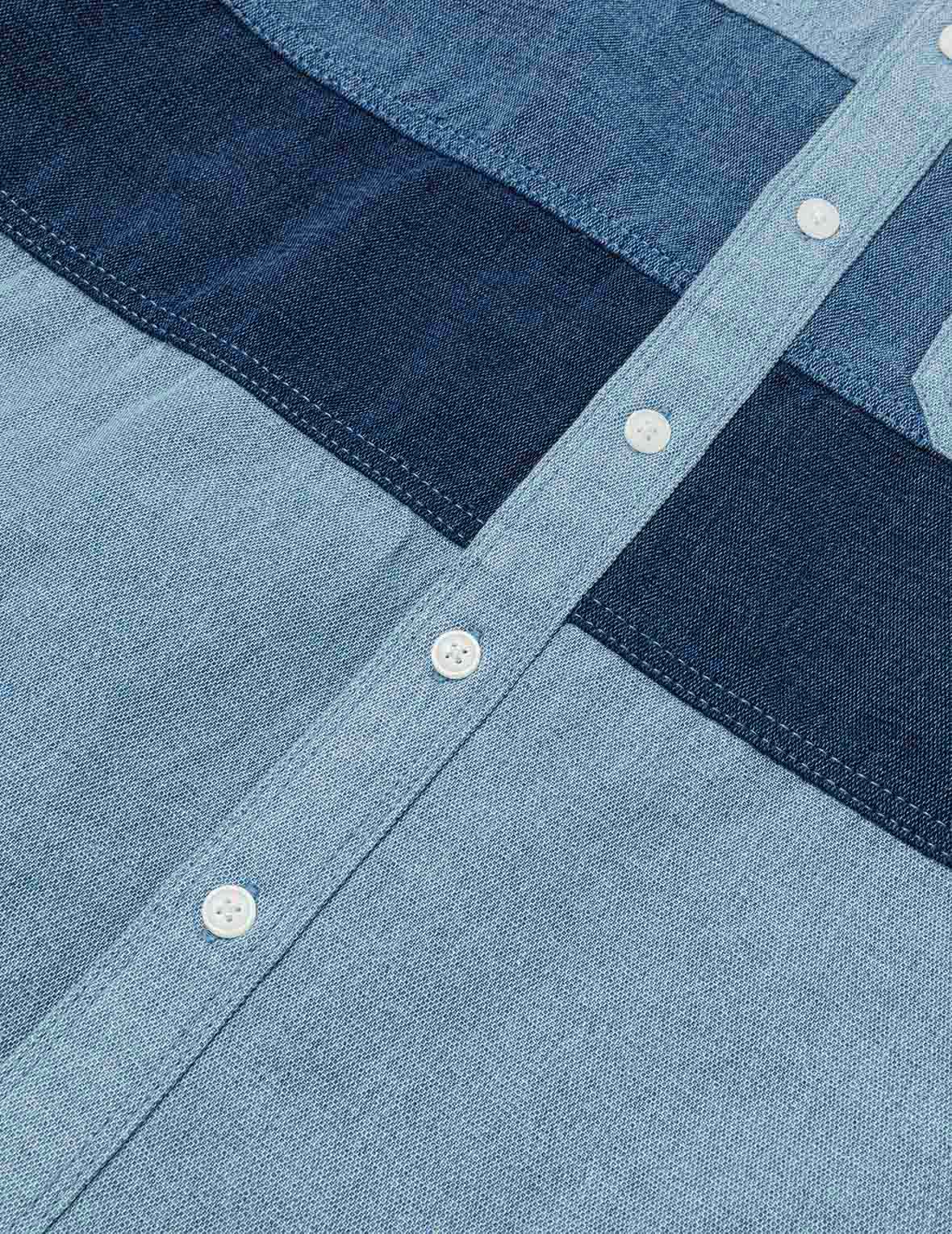 Panel Design Fashion Fit Denim Short-Sleeves Shirt