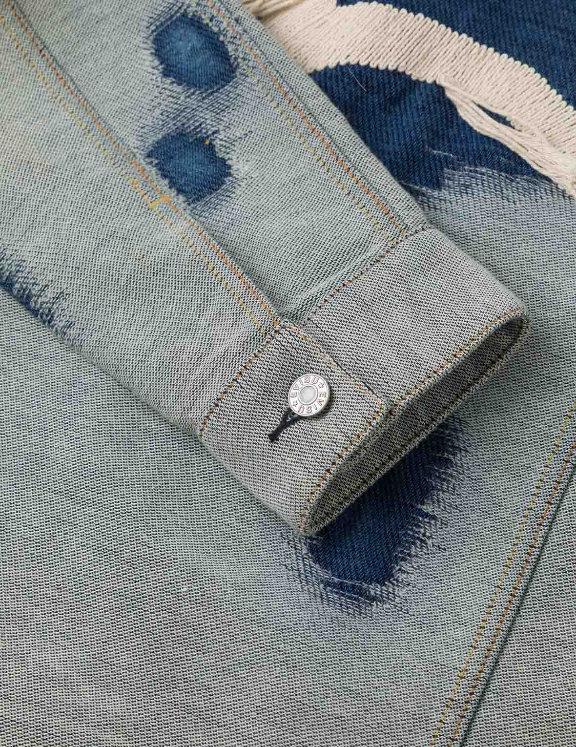 Distressed Logo and Seagull Embroidery Relax Fit Denim Jacket