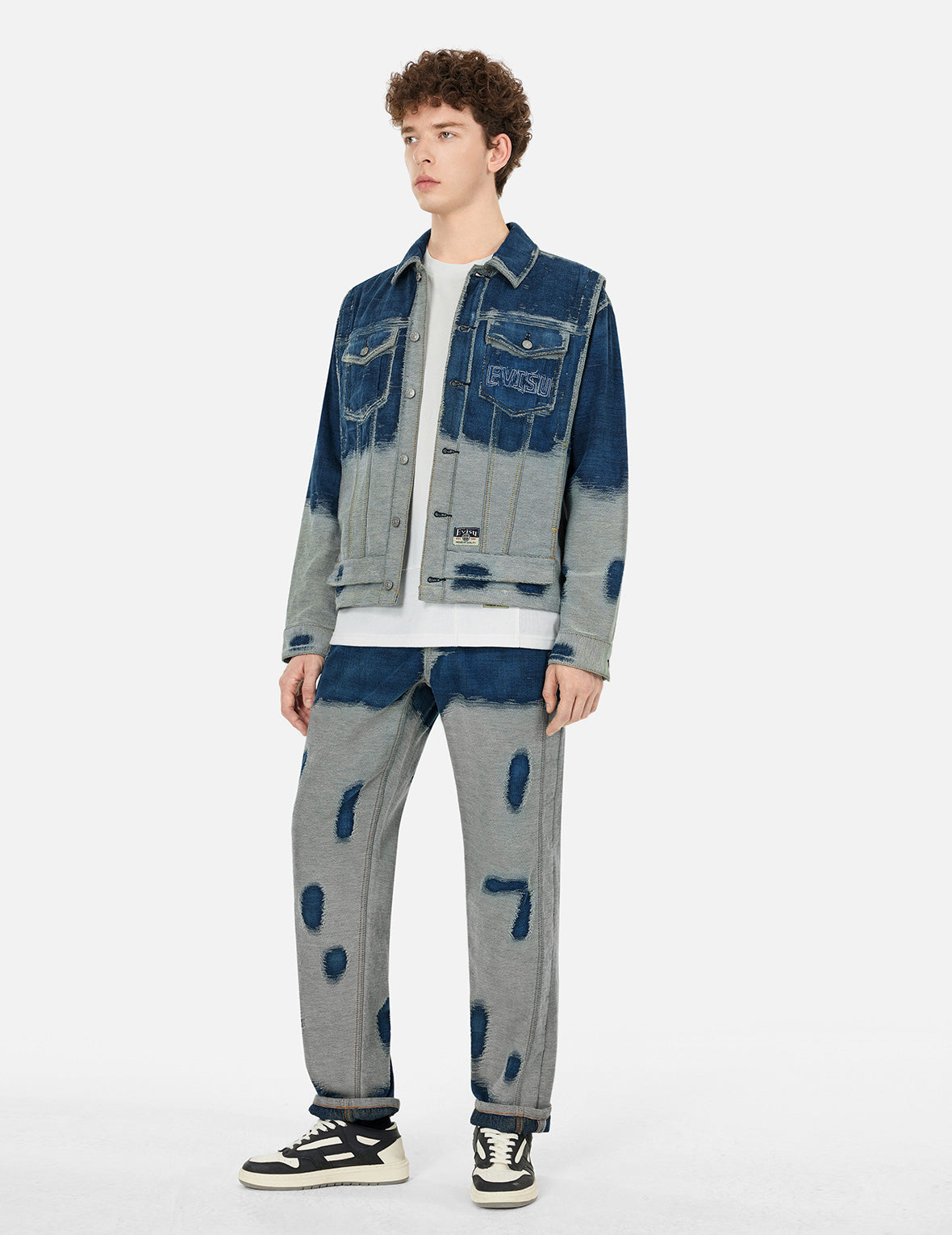 Distressed Logo and Seagull Embroidery Relax Fit Denim Jacket