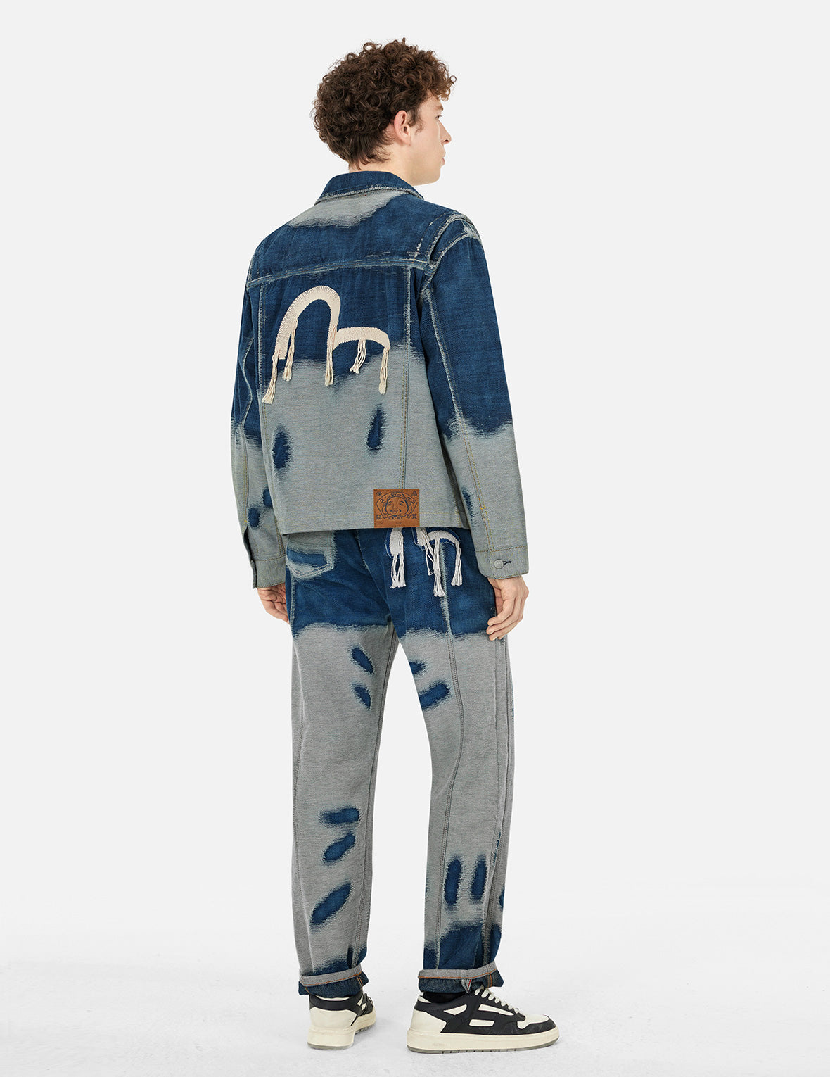 Distressed Logo and Seagull Embroidery Relax Fit Denim Jacket