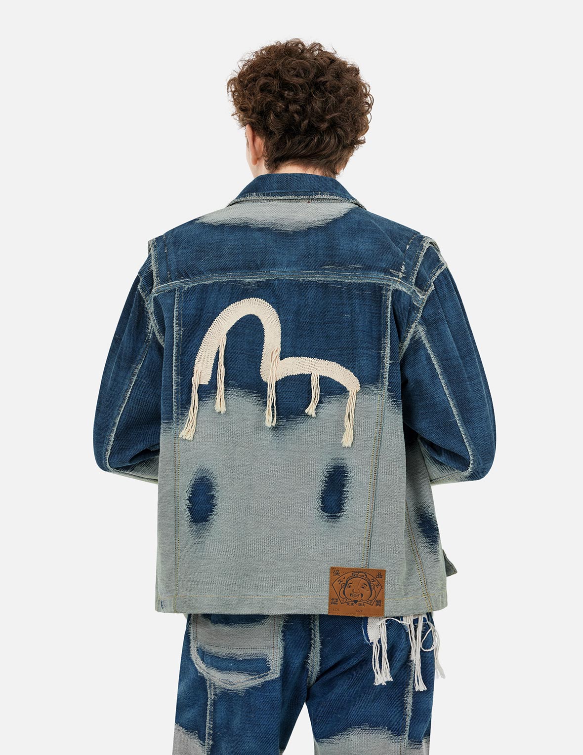 Distressed Logo and Seagull Embroidery Relax Fit Denim Jacket