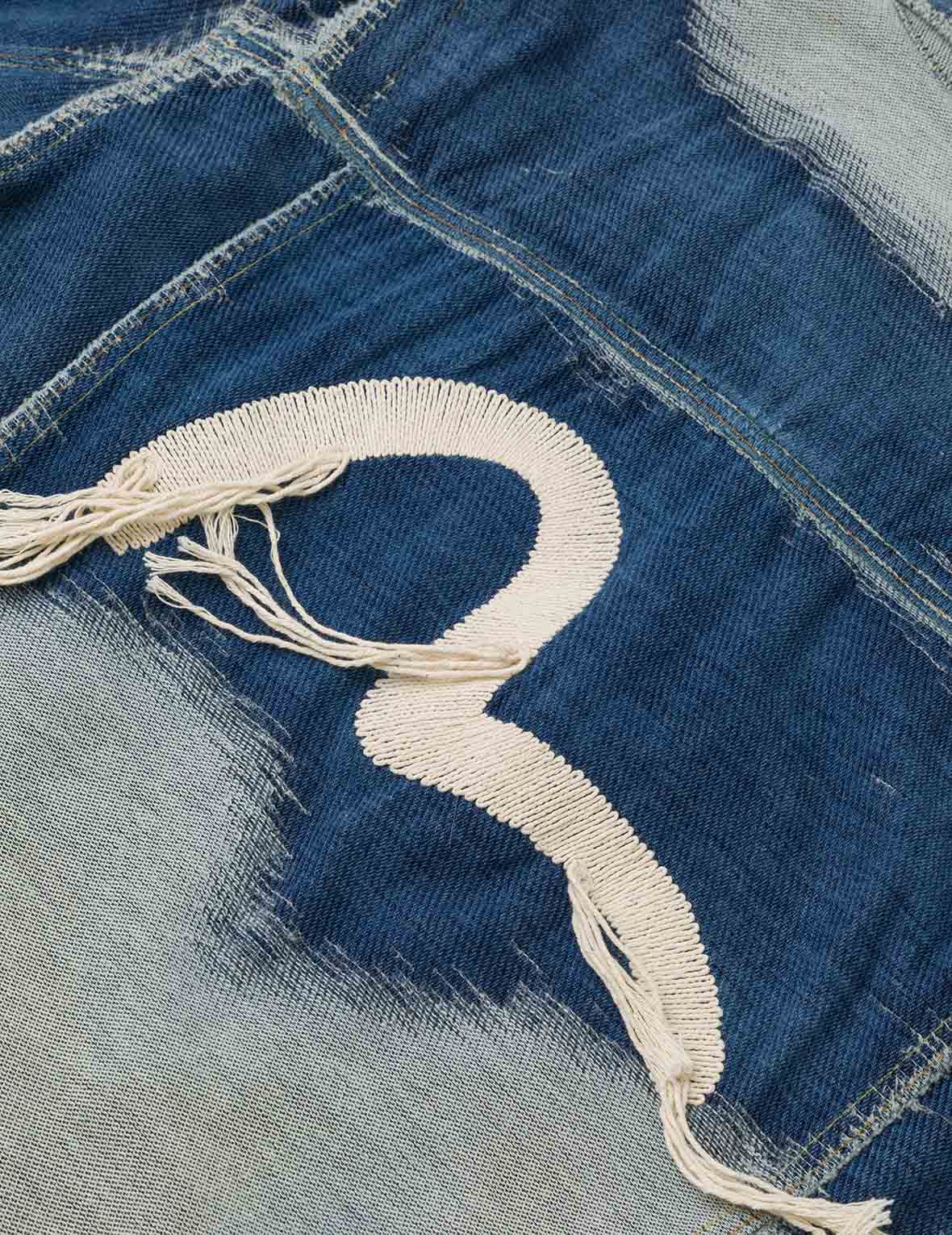 Distressed Logo and Seagull Embroidery Relax Fit Denim Jacket