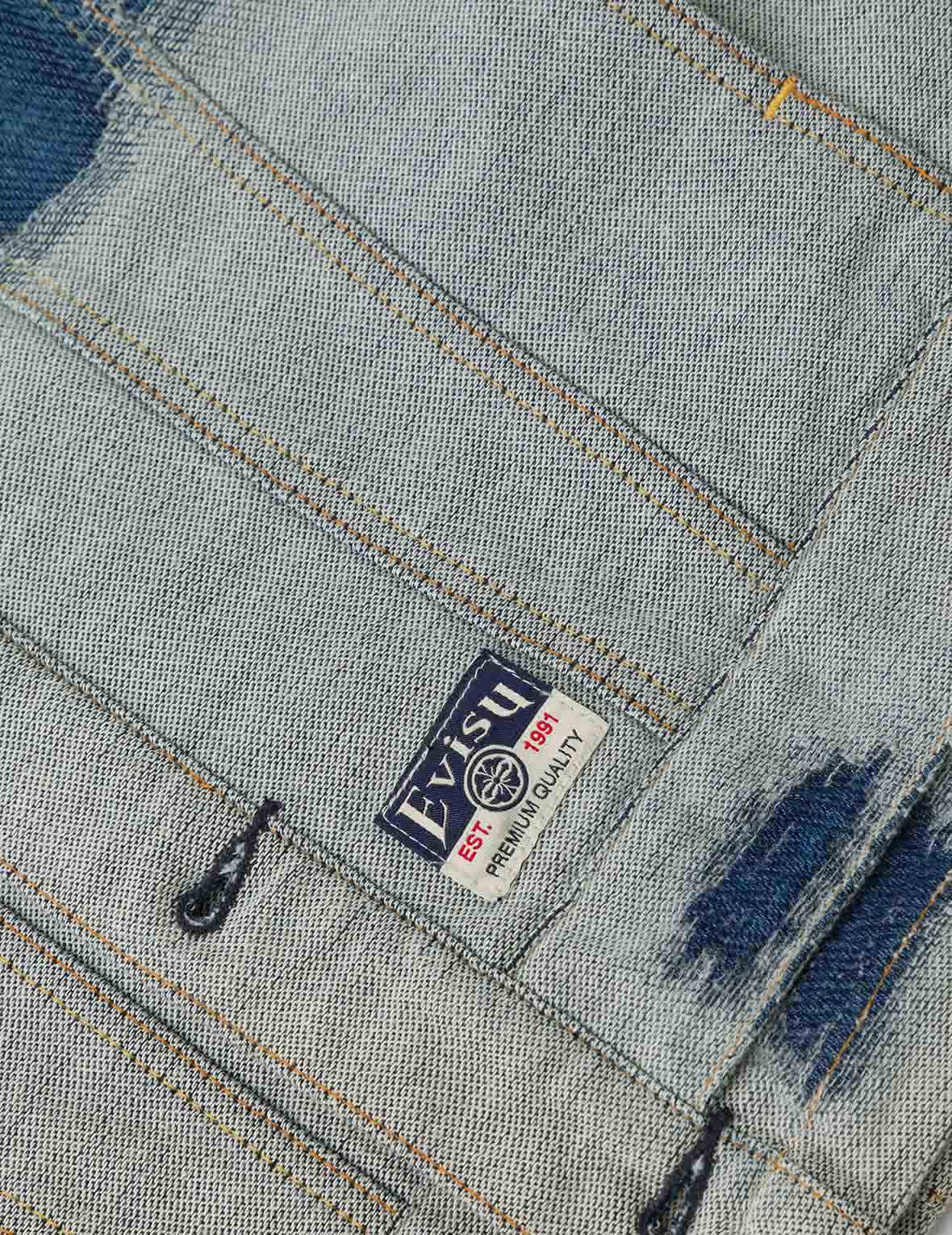 Distressed Logo and Seagull Embroidery Relax Fit Denim Jacket