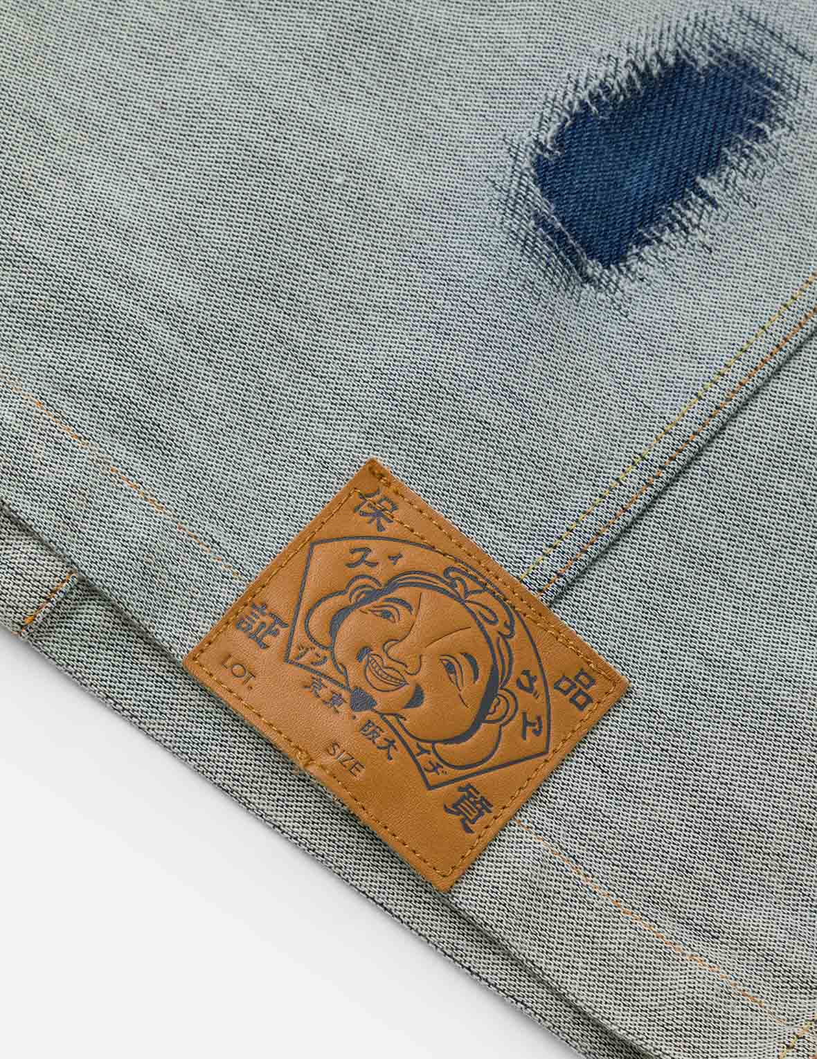 Distressed Logo and Seagull Embroidery Relax Fit Denim Jacket
