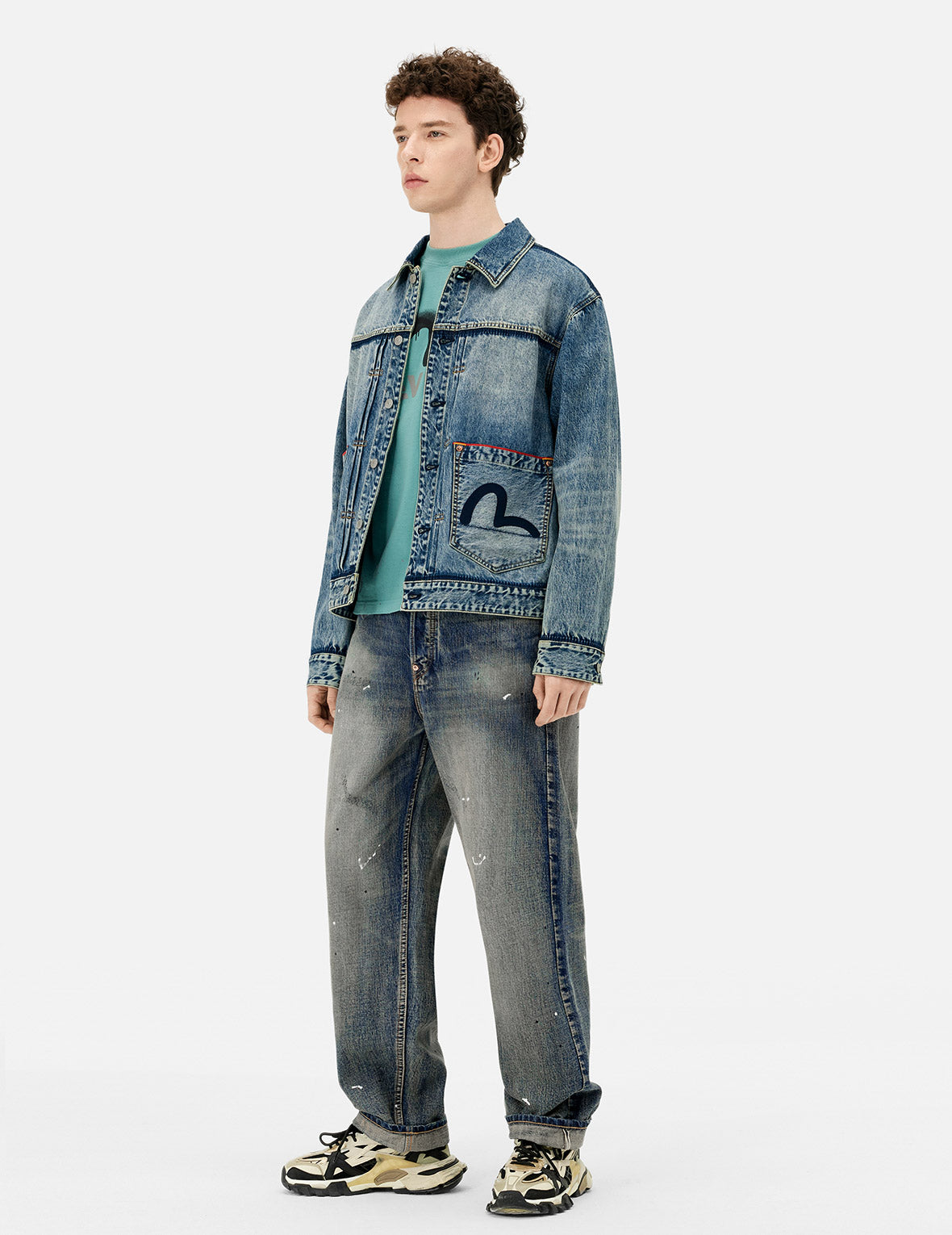 Washed Seagull Appliqué Embroidery Relax Fit Denim Jacket