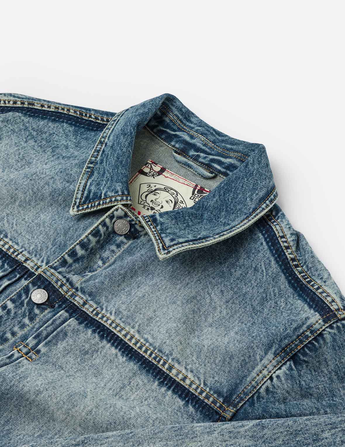 Washed Seagull Appliqué Embroidery Relax Fit Denim Jacket